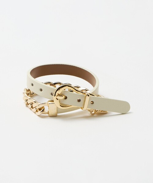 BEAUTY&YOUTH UNITED ARROWS(ビューティーアンドユースユナイテッドアローズ)の「メタルチェーン×レザーベルト ブレスレット(ブレスレット・レディース・ブラック/オフホワイト・FREE)」の2枚目の写真