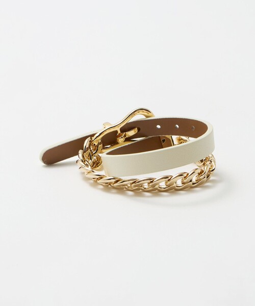 BEAUTY&YOUTH UNITED ARROWS(ビューティーアンドユースユナイテッドアローズ)の「メタルチェーン×レザーベルト ブレスレット(ブレスレット・レディース・ブラック/オフホワイト・FREE)」の8枚目の写真
