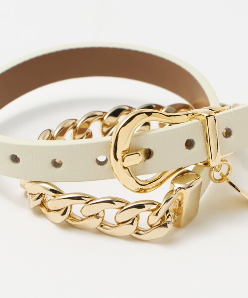 BEAUTY&YOUTH UNITED ARROWS(ビューティーアンドユースユナイテッドアローズ)の「メタルチェーン×レザーベルト ブレスレット(ブレスレット・レディース・ブラック/オフホワイト・FREE)」の9枚目の写真