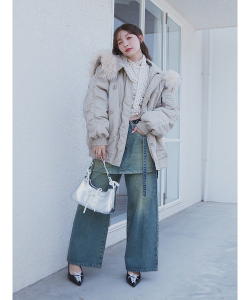 jouetie（ジュエティ）の「ルーズN-2Bブルゾン ファーフード付き