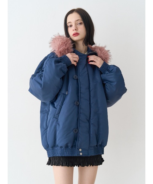 jouetie(ジュエティ)の「ルーズN-2Bブルゾン ファーフード付き(ブルゾン・レディース・ブラック/ネイビー/カーキ/アイボリー/その他2/ピンク・MEDIUM)」の12枚目の写真