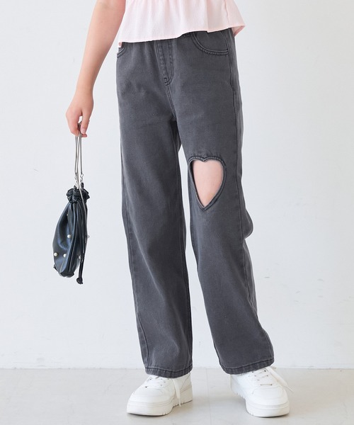 coca(coca)(コカ)の「キッズ デニムハートデザインパンツ(その他パンツ・キッズ・ブラック/ライトブルー・150/120/130/140)」の1枚目の写真