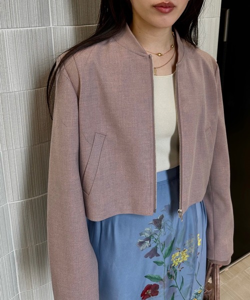 ジャケット・アウター Ameri MIX PINK SHAGGY SHORT JACKET セール】MIX PINK SHAGGY SHORT JACKET（ノーカラージャケット