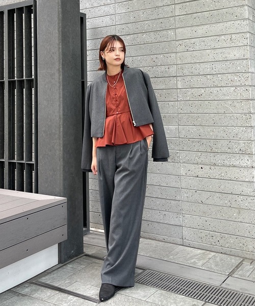 セール】RIB DOCKING SHORT JACKET（ノーカラージャケット）｜Ameri