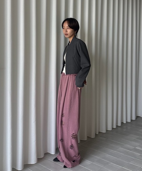 Ameri（アメリ）の「RIB DOCKING SHORT JACKET（ノーカラージャケット・レディース・ピンク/ベージュ/グレー・SMALL/MEDIUM）」の8枚目の写真