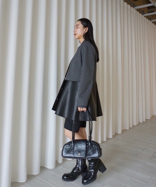 Ameri（アメリ）の「RIB DOCKING SHORT JACKET（ノーカラージャケット・レディース・ピンク/ベージュ/グレー・SMALL/MEDIUM）」の11枚目の写真