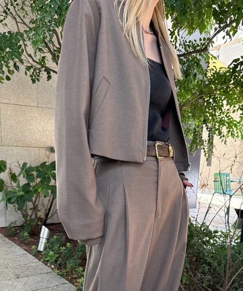 Ameri（アメリ）の「RIB DOCKING SHORT JACKET（ノーカラージャケット・レディース・ピンク/ベージュ/グレー・SMALL/MEDIUM）」の13枚目の写真