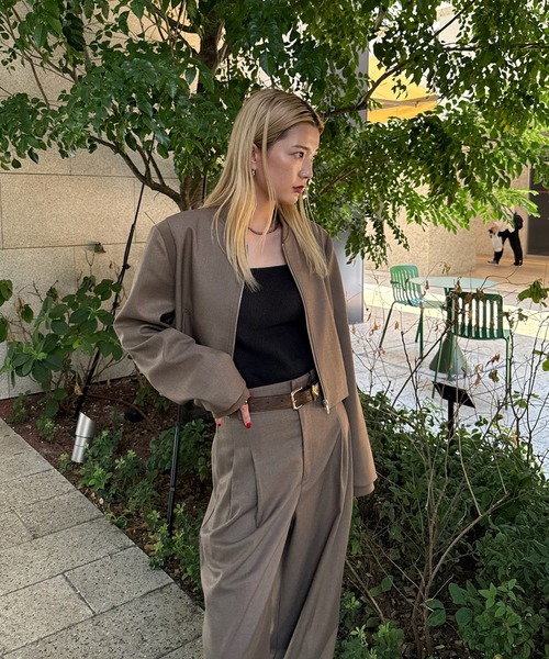 Ameri（アメリ）の「RIB DOCKING SHORT JACKET（ノーカラージャケット・レディース・ピンク/ベージュ/グレー・SMALL/MEDIUM）」の14枚目の写真