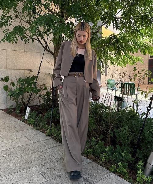 Ameri（アメリ）の「RIB DOCKING SHORT JACKET（ノーカラージャケット・レディース・ピンク/ベージュ/グレー・SMALL/MEDIUM）」の15枚目の写真