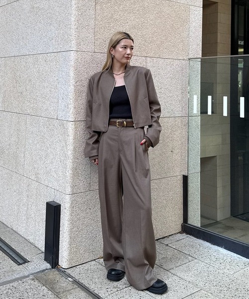 Ameri（アメリ）の「RIB DOCKING SHORT JACKET（ノーカラージャケット・レディース・ピンク/ベージュ/グレー・SMALL/MEDIUM）」の16枚目の写真