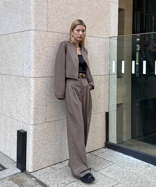 Ameri（アメリ）の「RIB DOCKING SHORT JACKET（ノーカラージャケット・レディース・ピンク/ベージュ/グレー・SMALL/MEDIUM）」の17枚目の写真