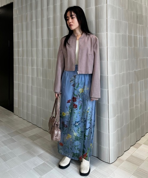 Ameri（アメリ）の「RIB DOCKING SHORT JACKET（ノーカラージャケット・レディース・ピンク/ベージュ/グレー・SMALL/MEDIUM）」の18枚目の写真