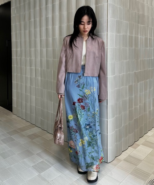 Ameri（アメリ）の「RIB DOCKING SHORT JACKET（ノーカラージャケット・レディース・ピンク/ベージュ/グレー・SMALL/MEDIUM）」の19枚目の写真