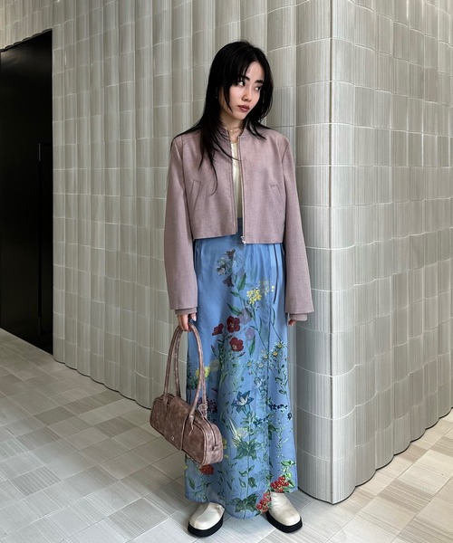 Ameri（アメリ）の「RIB DOCKING SHORT JACKET（ノーカラージャケット・レディース・ピンク/ベージュ/グレー・SMALL/MEDIUM）」の20枚目の写真