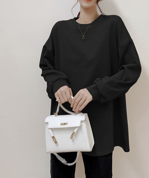 cammie(キャミー)の「クルーネックオーバーサイズスウェットトップス(Tシャツ/カットソー・レディース・ダークグレー/ベージュ/ライトブラウン/カーキ/ブラック・FREE)」の9枚目の写真