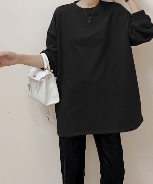 cammie(キャミー)の「クルーネックオーバーサイズスウェットトップス(Tシャツ/カットソー・レディース・ダークグレー/ベージュ/ライトブラウン/カーキ/ブラック・FREE)」の7枚目の写真