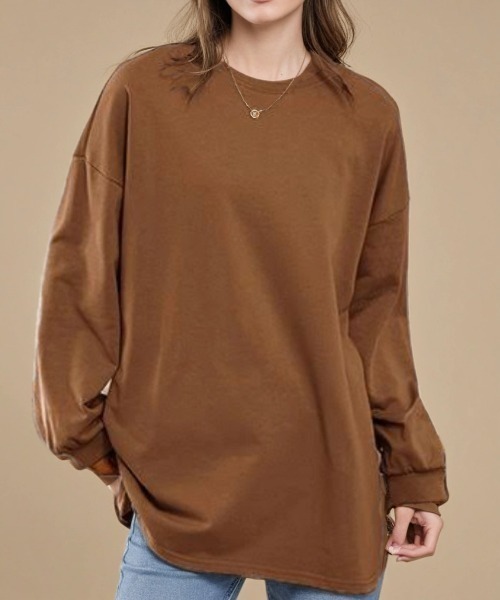 cammie(キャミー)の「クルーネックオーバーサイズスウェットトップス(Tシャツ/カットソー・レディース・ダークグレー/ベージュ/ライトブラウン/カーキ/ブラック・FREE)」の13枚目の写真