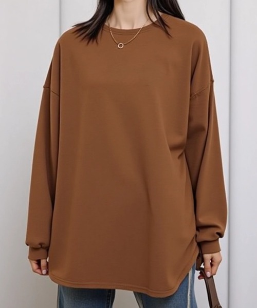 cammie(キャミー)の「クルーネックオーバーサイズスウェットトップス(Tシャツ/カットソー・レディース・ダークグレー/ベージュ/ライトブラウン/カーキ/ブラック・FREE)」の14枚目の写真