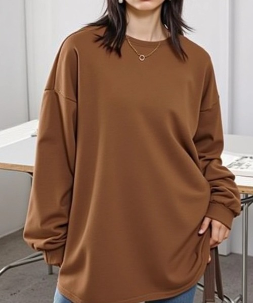 cammie(キャミー)の「クルーネックオーバーサイズスウェットトップス(Tシャツ/カットソー・レディース・ダークグレー/ベージュ/ライトブラウン/カーキ/ブラック・FREE)」の16枚目の写真