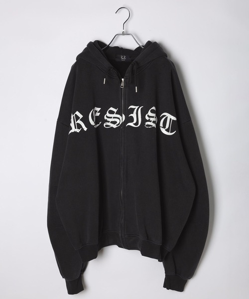 LAND MUSEUM（ランドミュージアム）の「【UNISEX】LAND MUSEUM／ゴシックロゴZIPパーカー（Tシャツ/カットソー・メンズ・ブラック/アイボリー・LARGE/MEDIUM）」の3枚目の写真