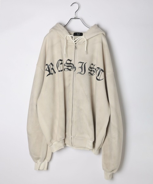 LAND MUSEUM（ランドミュージアム）の「【UNISEX】LAND MUSEUM／ゴシックロゴZIPパーカー（Tシャツ/カットソー・メンズ・ブラック/アイボリー・LARGE/MEDIUM）」の5枚目の写真