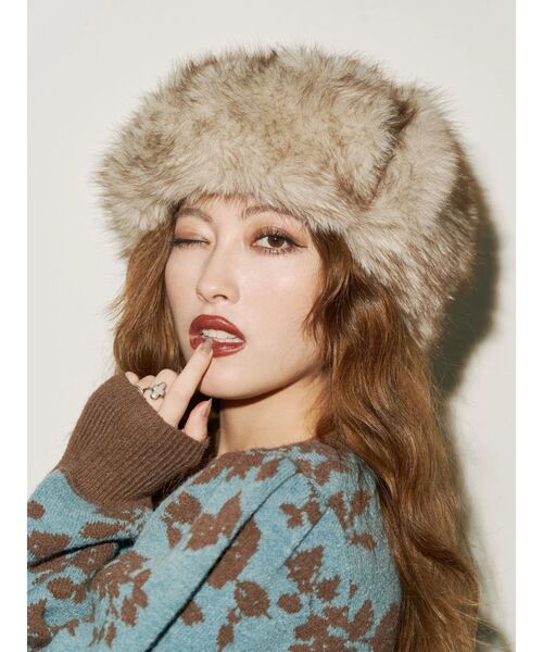 EVRIS（エヴリス）の「フェイクファーフライトキャップ（キャップ・レディース・ブラック/ベージュ・FREE）」の7枚目の写真