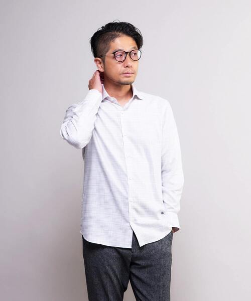 MEN'S MELROSE(メンズメルローズ)の「HITOYOSHIダブルネーム | クラシカルチェック ワイドカラーシャツ(シャツ/ブラウス・メンズ・グレー/サックスブルー/ホワイト・3/4/2)」の3枚目の写真