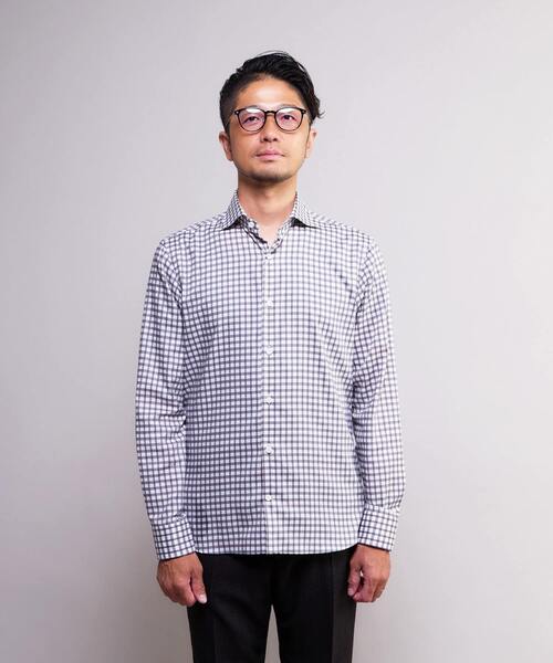 MEN'S MELROSE(メンズメルローズ)の「HITOYOSHIダブルネーム | クラシカルチェック ワイドカラーシャツ(シャツ/ブラウス・メンズ・グレー/サックスブルー/ホワイト・3/4/2)」の6枚目の写真