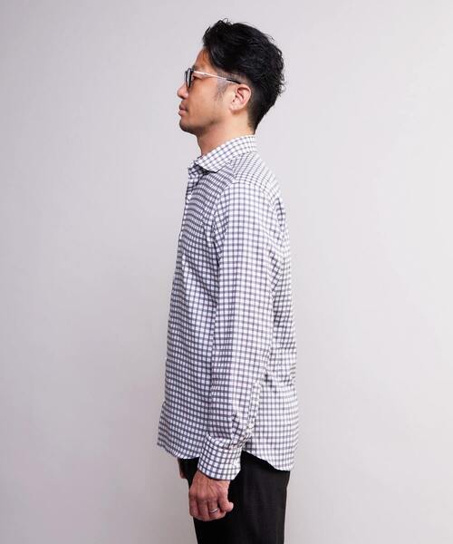 MEN'S MELROSE(メンズメルローズ)の「HITOYOSHIダブルネーム | クラシカルチェック ワイドカラーシャツ(シャツ/ブラウス・メンズ・グレー/サックスブルー/ホワイト・3/4/2)」の7枚目の写真