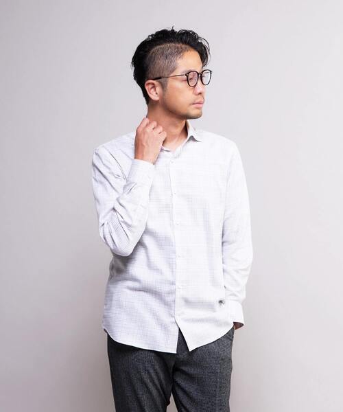 MEN'S MELROSE(メンズメルローズ)の「HITOYOSHIダブルネーム | クラシカルチェック ワイドカラーシャツ(シャツ/ブラウス・メンズ・グレー/サックスブルー/ホワイト・3/4/2)」の19枚目の写真