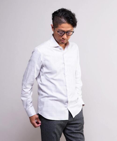 MEN'S MELROSE(メンズメルローズ)の「HITOYOSHIダブルネーム | クラシカルチェック ワイドカラーシャツ(シャツ/ブラウス・メンズ・グレー/サックスブルー/ホワイト・3/4/2)」の20枚目の写真
