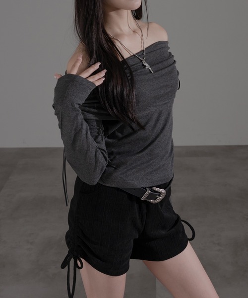 apres jour mignon（アプレジュールミニョン）の「シャーリングオフショルトップス【ZOZOTOWN限定アイテム】（Tシャツ/カットソー・レディース・ボルドー/ブラウン系その他/チャコールグレー・X-LARGE/フリー）」の17枚目の写真