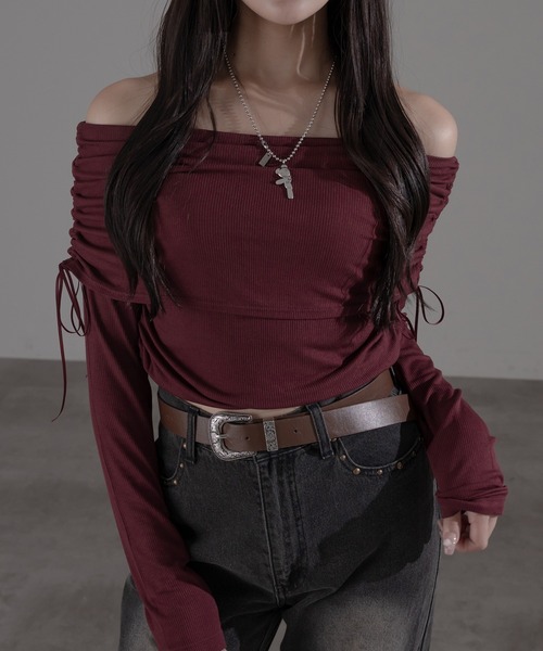 apres jour mignon（アプレジュールミニョン）の「シャーリングオフショルトップス【ZOZOTOWN限定アイテム】（Tシャツ/カットソー・レディース・ボルドー/ブラウン系その他/チャコールグレー・X-LARGE/フリー）」の22枚目の写真