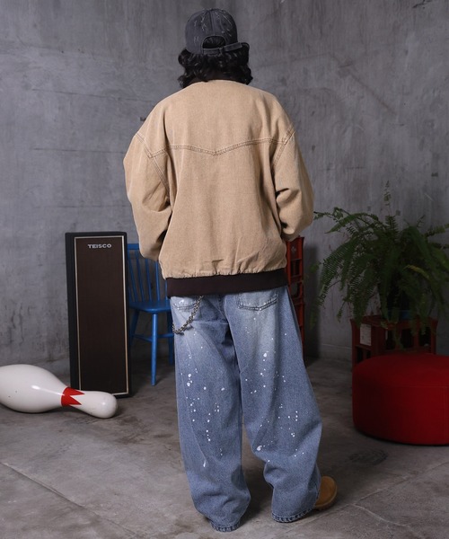 ILL'S（イルズ）の「ビッグシルエット ヴィンテージ加工 バイカラーショートブルゾン メンズ レディース ユニセックス（ブルゾン・メンズ・ベージュ/ブラック/グリーン・L/M）」の8枚目の写真