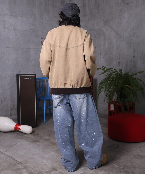 ILL'S（イルズ）の「ビッグシルエット ヴィンテージ加工 バイカラーショートブルゾン メンズ レディース ユニセックス（ブルゾン・メンズ・ベージュ/ブラック/グリーン・L/M）」の9枚目の写真