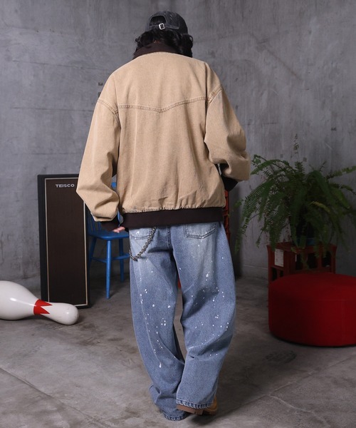 ILL'S（イルズ）の「ビッグシルエット ヴィンテージ加工 バイカラーショートブルゾン メンズ レディース ユニセックス（ブルゾン・メンズ・ベージュ/ブラック/グリーン・L/M）」の10枚目の写真