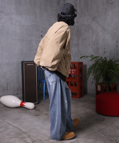 ILL'S（イルズ）の「ビッグシルエット ヴィンテージ加工 バイカラーショートブルゾン メンズ レディース ユニセックス（ブルゾン・メンズ・ベージュ/ブラック/グリーン・L/M）」の5枚目の写真