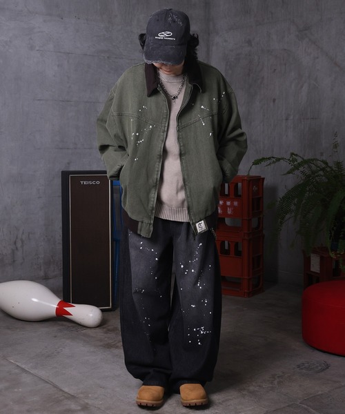 ILL'S（イルズ）の「ビッグシルエット ヴィンテージ加工 バイカラーショートブルゾン メンズ レディース ユニセックス（ブルゾン・メンズ・ベージュ/ブラック/グリーン・L/M）」の18枚目の写真