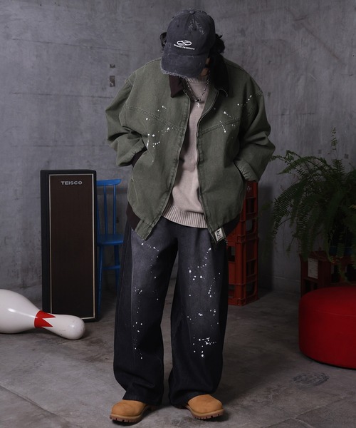 ILL'S（イルズ）の「ビッグシルエット ヴィンテージ加工 バイカラーショートブルゾン メンズ レディース ユニセックス（ブルゾン・メンズ・ベージュ/ブラック/グリーン・L/M）」の19枚目の写真