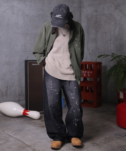 ILL'S（イルズ）の「ビッグシルエット ヴィンテージ加工 バイカラーショートブルゾン メンズ レディース ユニセックス（ブルゾン・メンズ・ベージュ/ブラック/グリーン・L/M）」の20枚目の写真