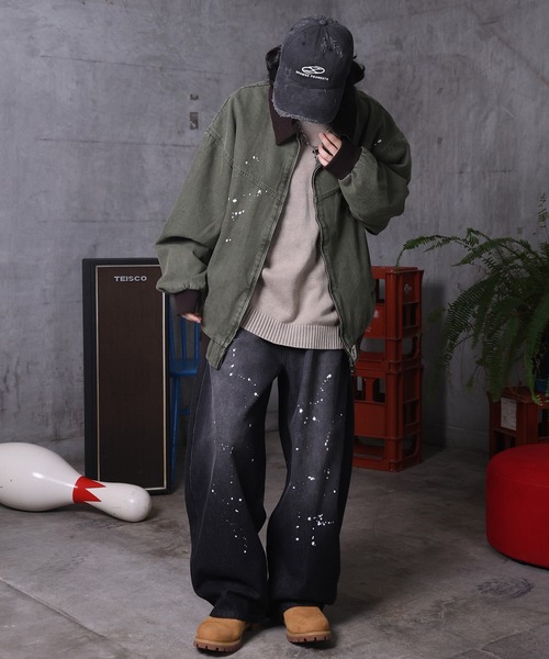 ILL'S（イルズ）の「ビッグシルエット ヴィンテージ加工 バイカラーショートブルゾン メンズ レディース ユニセックス（ブルゾン・メンズ・ベージュ/ブラック/グリーン・L/M）」の21枚目の写真