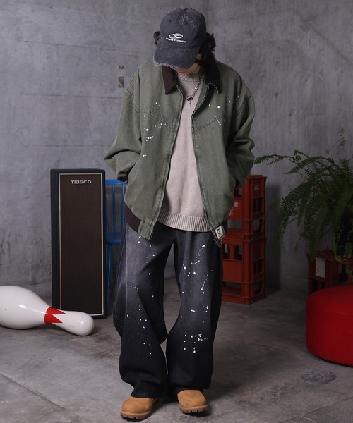 ILL'S（イルズ）の「ビッグシルエット ヴィンテージ加工 バイカラーショートブルゾン メンズ レディース ユニセックス（ブルゾン・メンズ・ベージュ/ブラック/グリーン・L/M）」の22枚目の写真