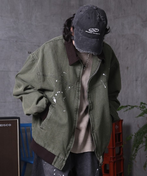 ILL'S（イルズ）の「ビッグシルエット ヴィンテージ加工 バイカラーショートブルゾン メンズ レディース ユニセックス（ブルゾン・メンズ・ベージュ/ブラック/グリーン・L/M）」の11枚目の写真