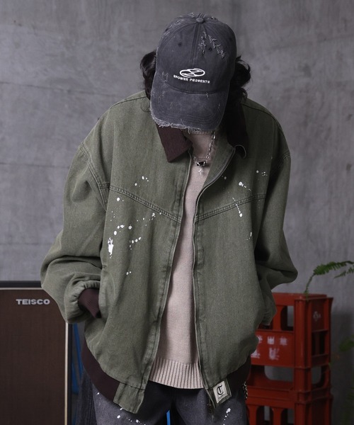 ILL'S（イルズ）の「ビッグシルエット ヴィンテージ加工 バイカラーショートブルゾン メンズ レディース ユニセックス（ブルゾン・メンズ・ベージュ/ブラック/グリーン・L/M）」の12枚目の写真