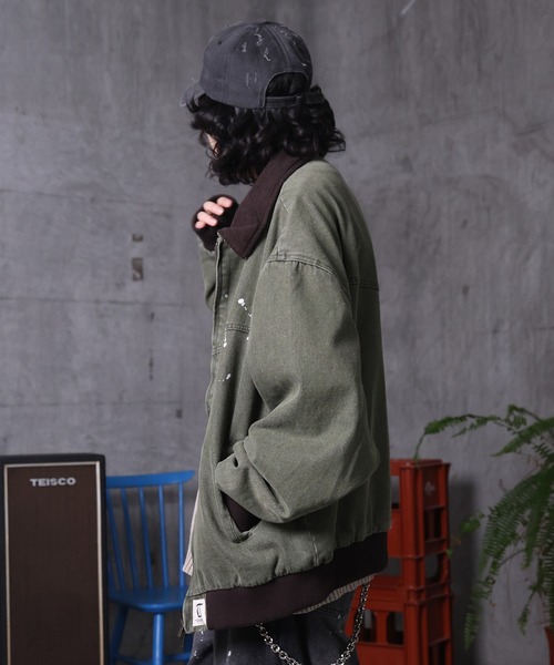 ILL'S（イルズ）の「ビッグシルエット ヴィンテージ加工 バイカラーショートブルゾン メンズ レディース ユニセックス（ブルゾン・メンズ・ベージュ/ブラック/グリーン・L/M）」の14枚目の写真