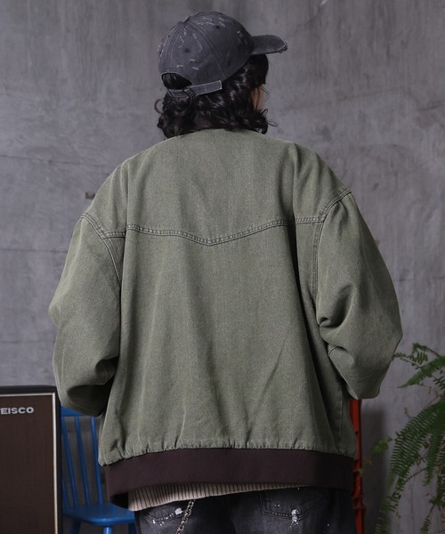 ILL'S（イルズ）の「ビッグシルエット ヴィンテージ加工 バイカラーショートブルゾン メンズ レディース ユニセックス（ブルゾン・メンズ・ベージュ/ブラック/グリーン・L/M）」の15枚目の写真