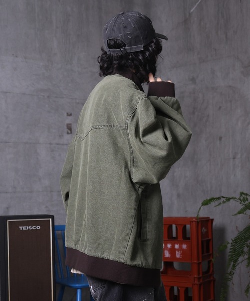 ILL'S（イルズ）の「ビッグシルエット ヴィンテージ加工 バイカラーショートブルゾン メンズ レディース ユニセックス（ブルゾン・メンズ・ベージュ/ブラック/グリーン・L/M）」の16枚目の写真