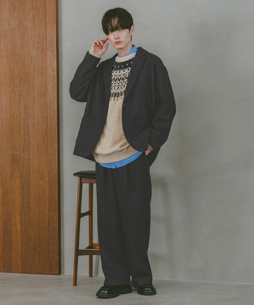 RAGEBLUE（レイジブルー）の「ツイードライク/ワイドスラックス【セットアップ可】（スラックス・メンズ・グレー/ブラウン・LARGE/MEDIUM/SMALL）」の12枚目の写真