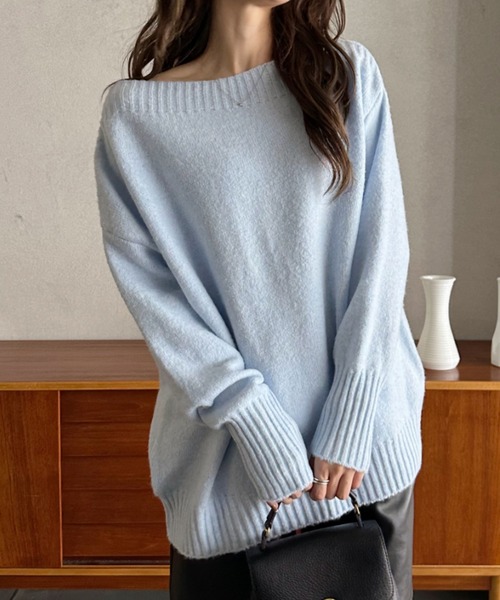 Eclat one(エクラワン)の「【Eclat one】2WAY ボートネック ニット(ニット/セーター・レディース・ベージュ/チャコール/ライトブルー・FREE)」の5枚目の写真
