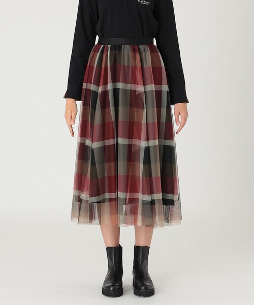 BLUE LABEL CRESTBRIDGE（ブルーレーベルクレストブリッジ）の「【一部店舗限定】クレストブリッジチェックチュールスカート（スカート・レディース・レッド/ベージュ系その他・38/40/36）」の2枚目の写真